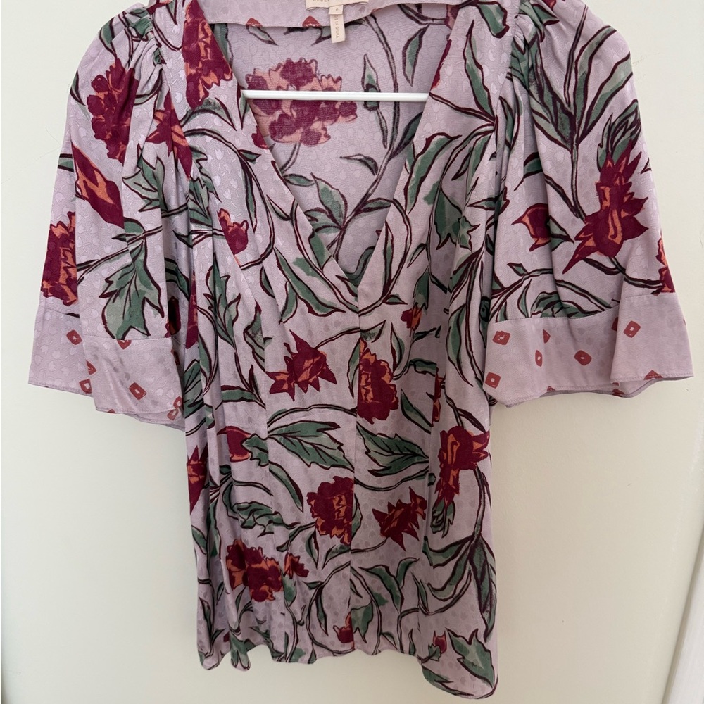 Rebecca Taylor Lavender Floral V-Neck Women's Blouse